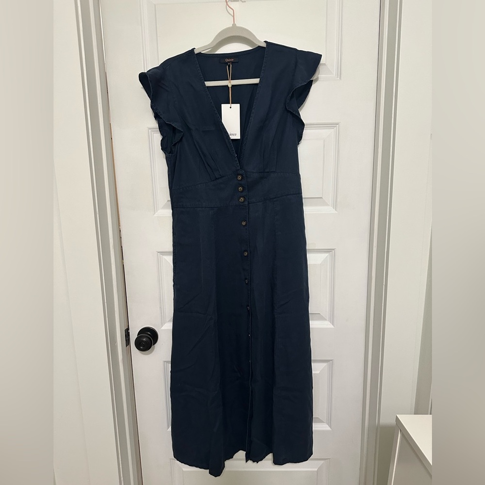 Quince Vintage Wash Tencel Button Front Midi Dress
